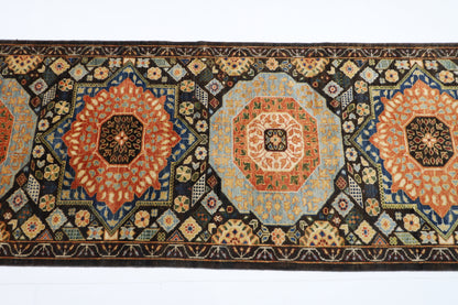 76 x 457 cm | Dark Brown Runner Rug Afghan Hand Knotted Veg Dye Wool carpet
