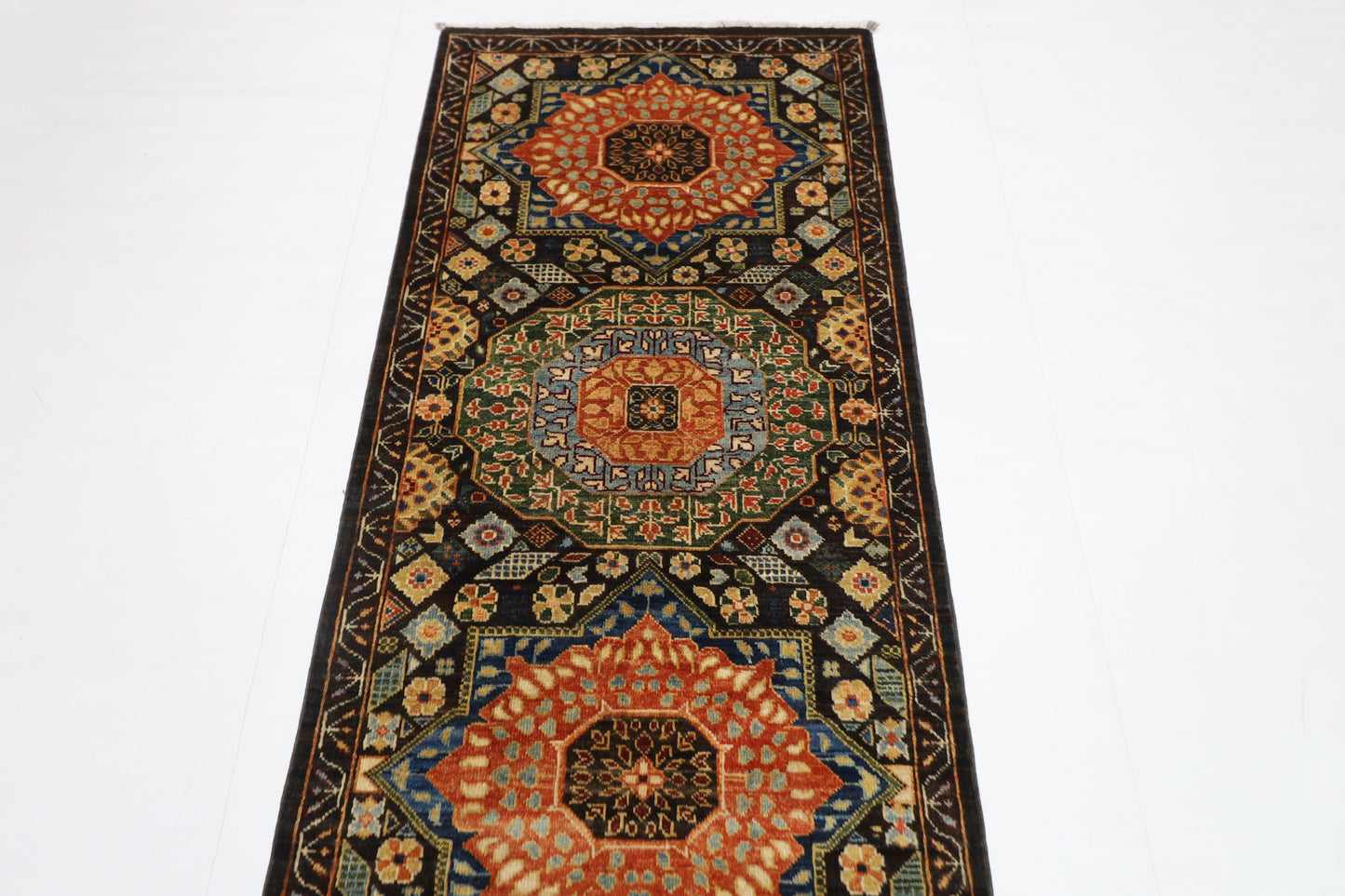 76 x 457 cm | Dark Brown Runner Rug Afghan Hand Knotted Veg Dye Wool carpet