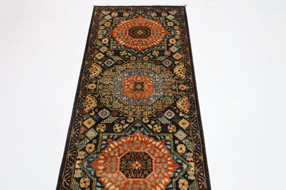 76 x 457 cm | Dark Brown Runner Rug Afghan Hand Knotted Veg Dye Wool carpet