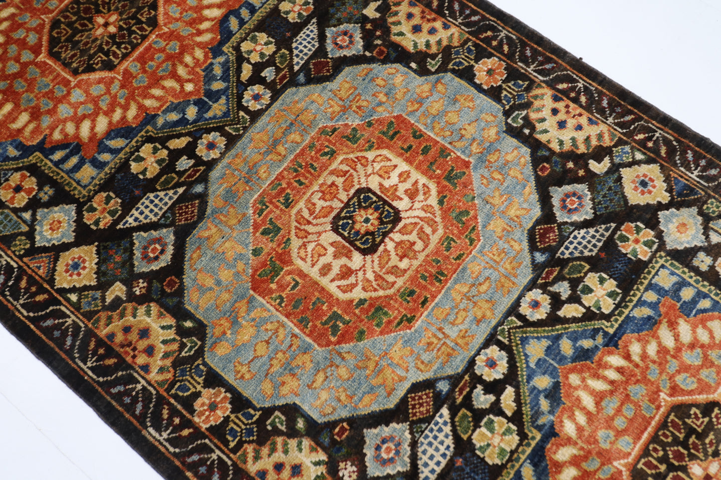 76 x 457 cm | Dark Brown Runner Rug Afghan Hand Knotted Veg Dye Wool carpet