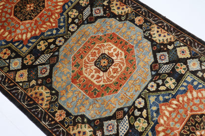 76 x 457 cm | Dark Brown Runner Rug Afghan Hand Knotted Veg Dye Wool carpet