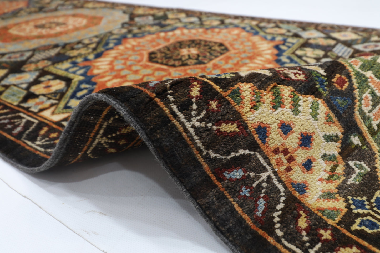 76 x 457 cm | Dark Brown Runner Rug Afghan Hand Knotted Veg Dye Wool carpet