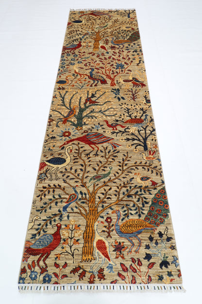 88 x 298 cm | Birds Runner Rug Afghan Hand Knotted Veg Dye Wool carpet