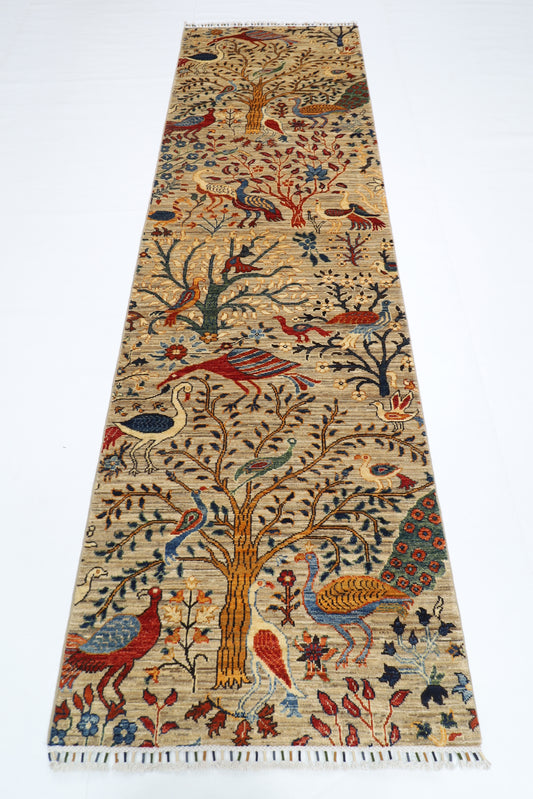 88 x 298 cm | Birds Runner Rug Afghan Hand Knotted Veg Dye Wool carpet