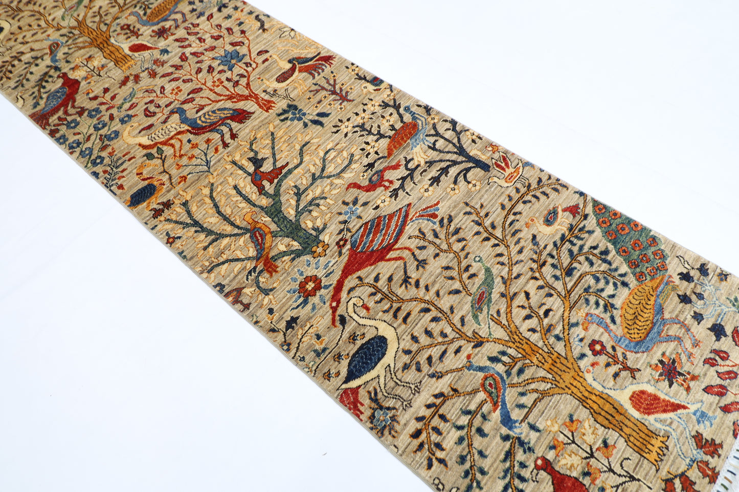 88 x 298 cm | Birds Runner Rug Afghan Hand Knotted Veg Dye Wool carpet