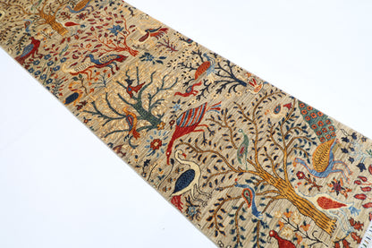 88 x 298 cm | Birds Runner Rug Afghan Hand Knotted Veg Dye Wool carpet