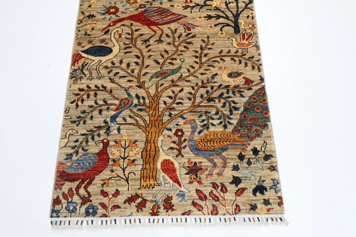 88 x 298 cm | Birds Runner Rug Afghan Hand Knotted Veg Dye Wool carpet