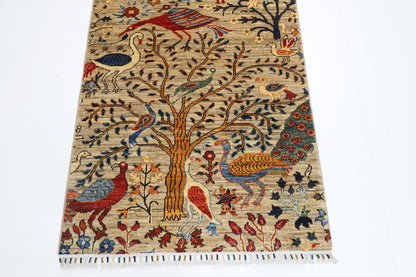 88 x 298 cm | Birds Runner Rug Afghan Hand Knotted Veg Dye Wool carpet