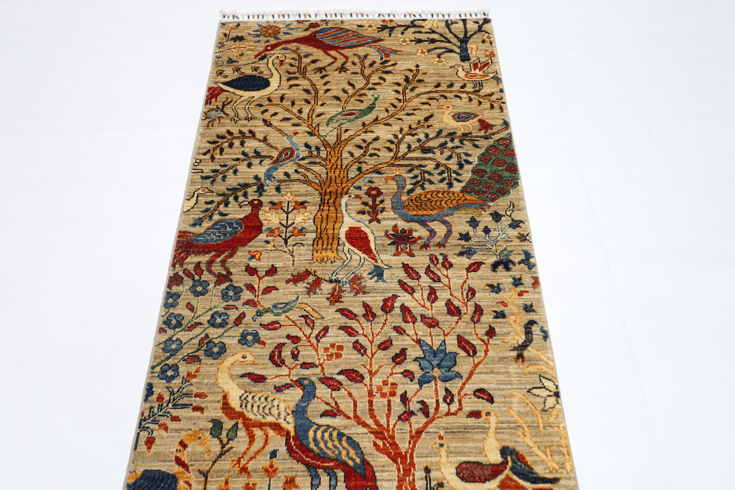 88 x 298 cm | Birds Runner Rug Afghan Hand Knotted Veg Dye Wool carpet