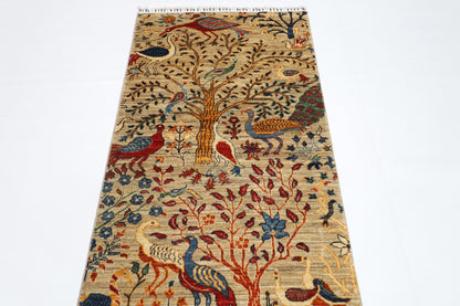 88 x 298 cm | Birds Runner Rug Afghan Hand Knotted Veg Dye Wool carpet