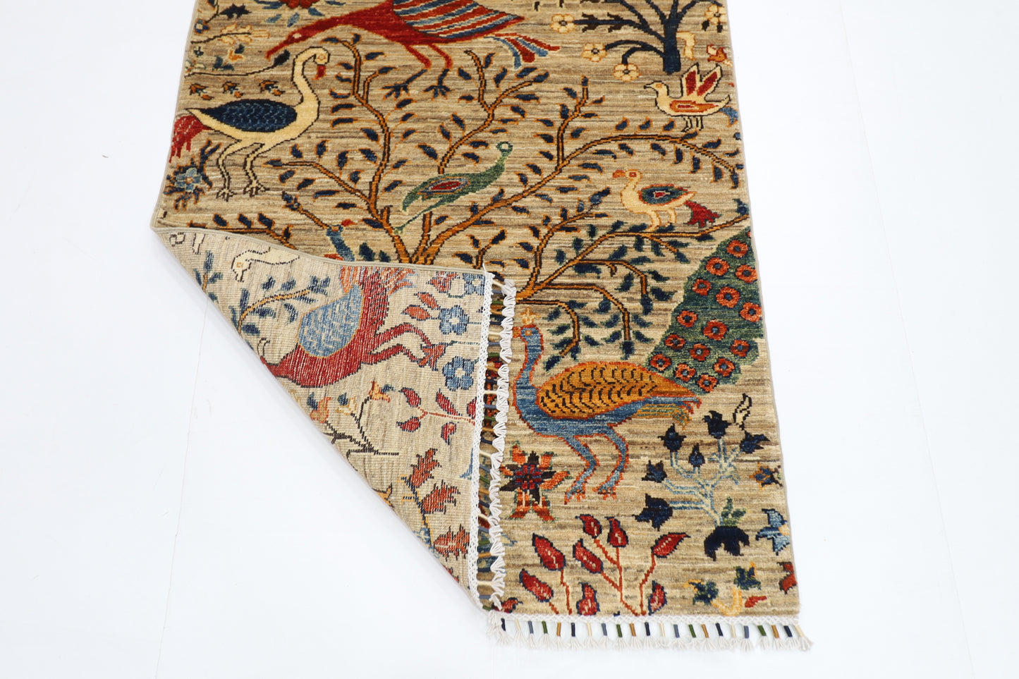 88 x 298 cm | Birds Runner Rug Afghan Hand Knotted Veg Dye Wool carpet