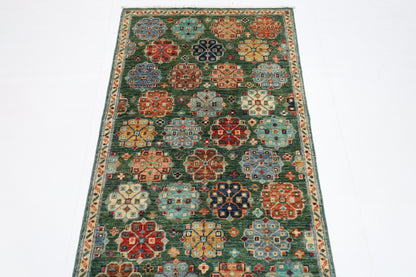 84 x 248 cm | Green Runner Rug Afghan Hand Knotted Veg Dye Wool carpet