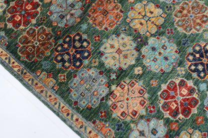 84 x 248 cm | Green Runner Rug Afghan Hand Knotted Veg Dye Wool carpet