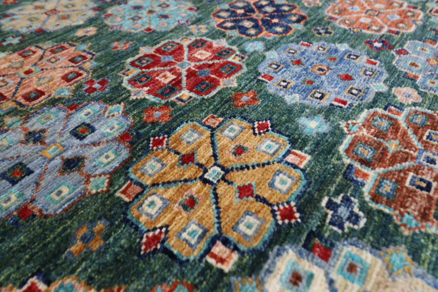 84 x 248 cm | Green Runner Rug Afghan Hand Knotted Veg Dye Wool carpet