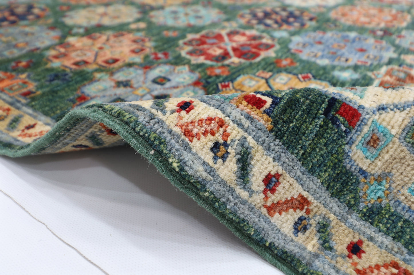 84 x 248 cm | Green Runner Rug Afghan Hand Knotted Veg Dye Wool carpet