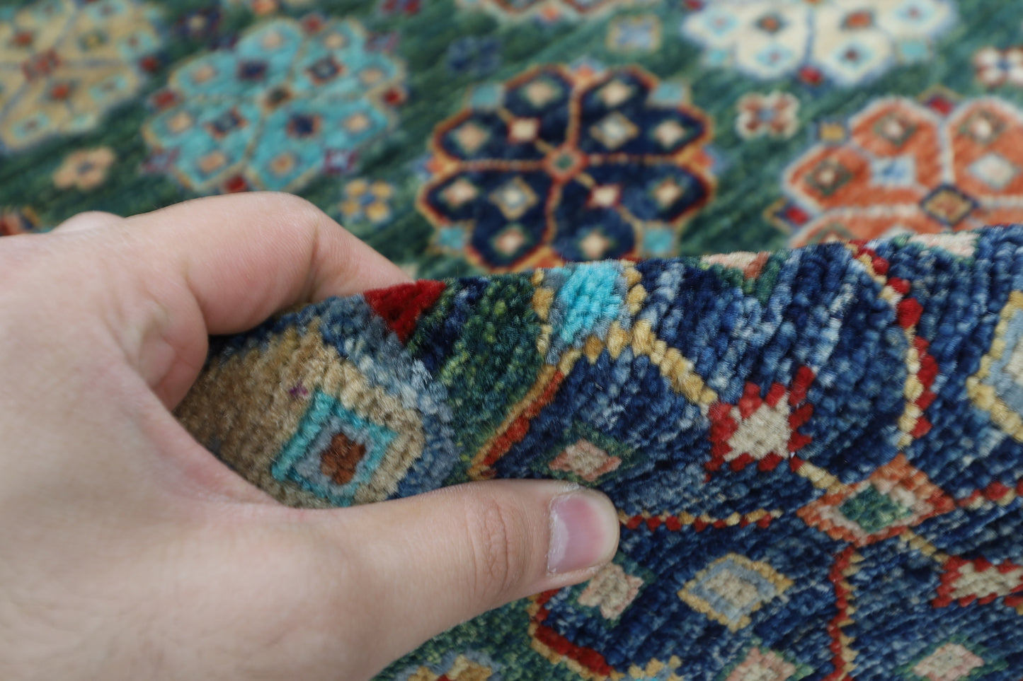 84 x 248 cm | Green Runner Rug Afghan Hand Knotted Veg Dye Wool carpet