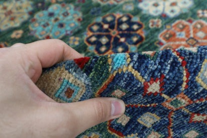 84 x 248 cm | Green Runner Rug Afghan Hand Knotted Veg Dye Wool carpet