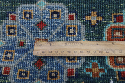 84 x 248 cm | Green Runner Rug Afghan Hand Knotted Veg Dye Wool carpet