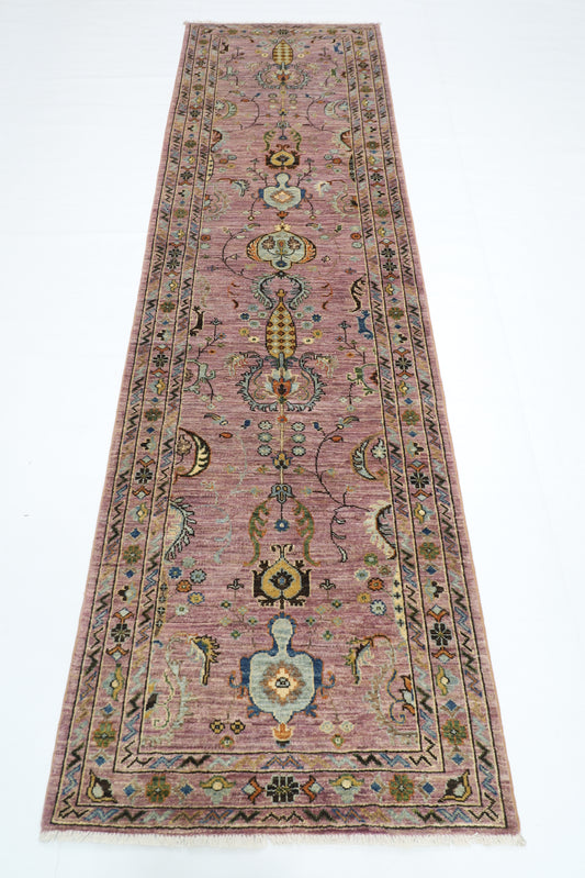 83 x 288 cm | Pink Runner Rug Afghan Hand Knotted Veg Dye Wool carpet
