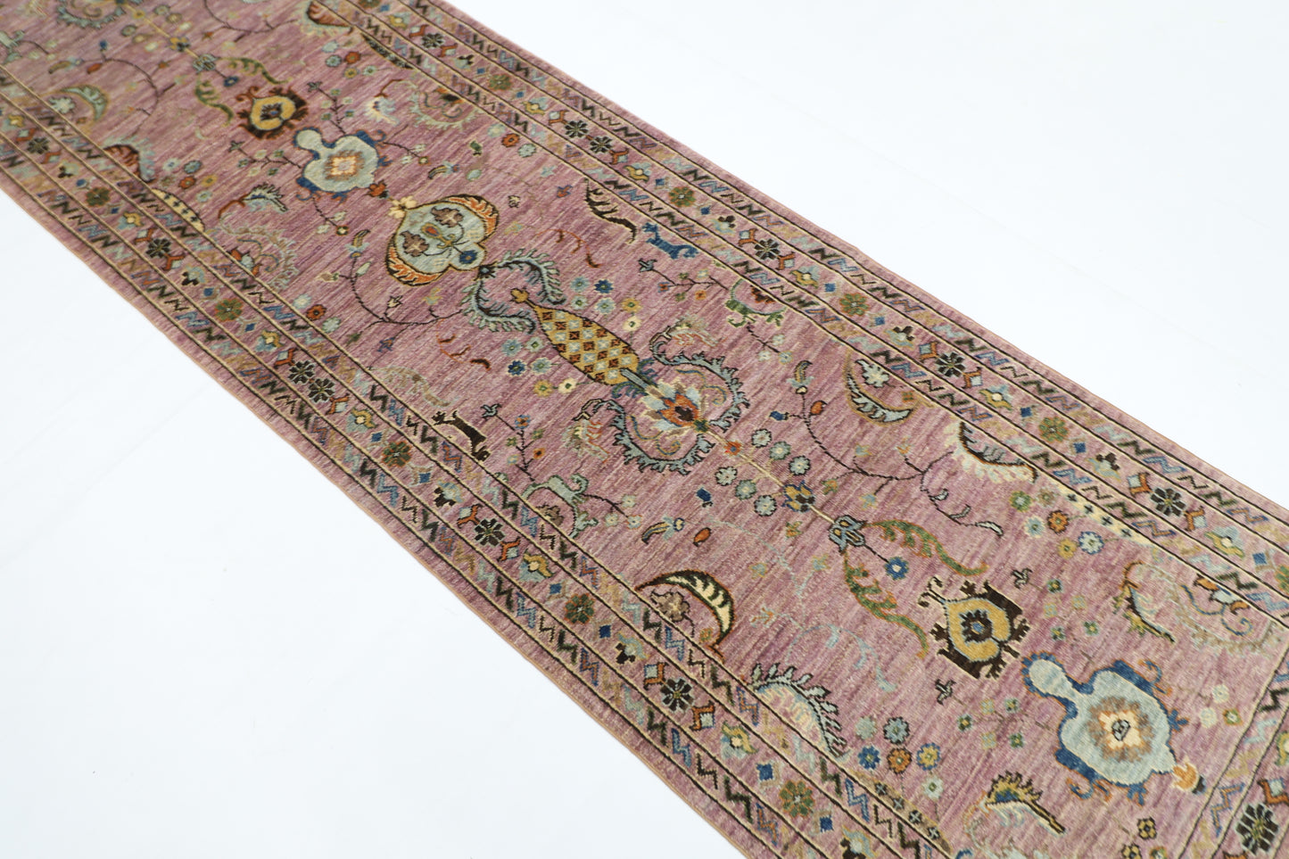 83 x 288 cm | Pink Runner Rug Afghan Hand Knotted Veg Dye Wool carpet