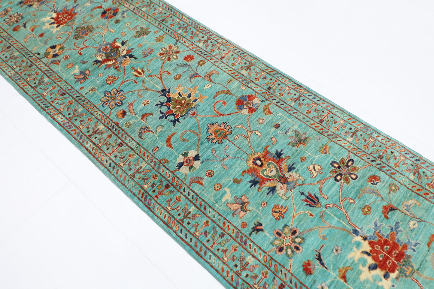 85 x 279 cm | Turquoise Runner Rug Afghan Hand Knotted Veg Dye Wool carpet