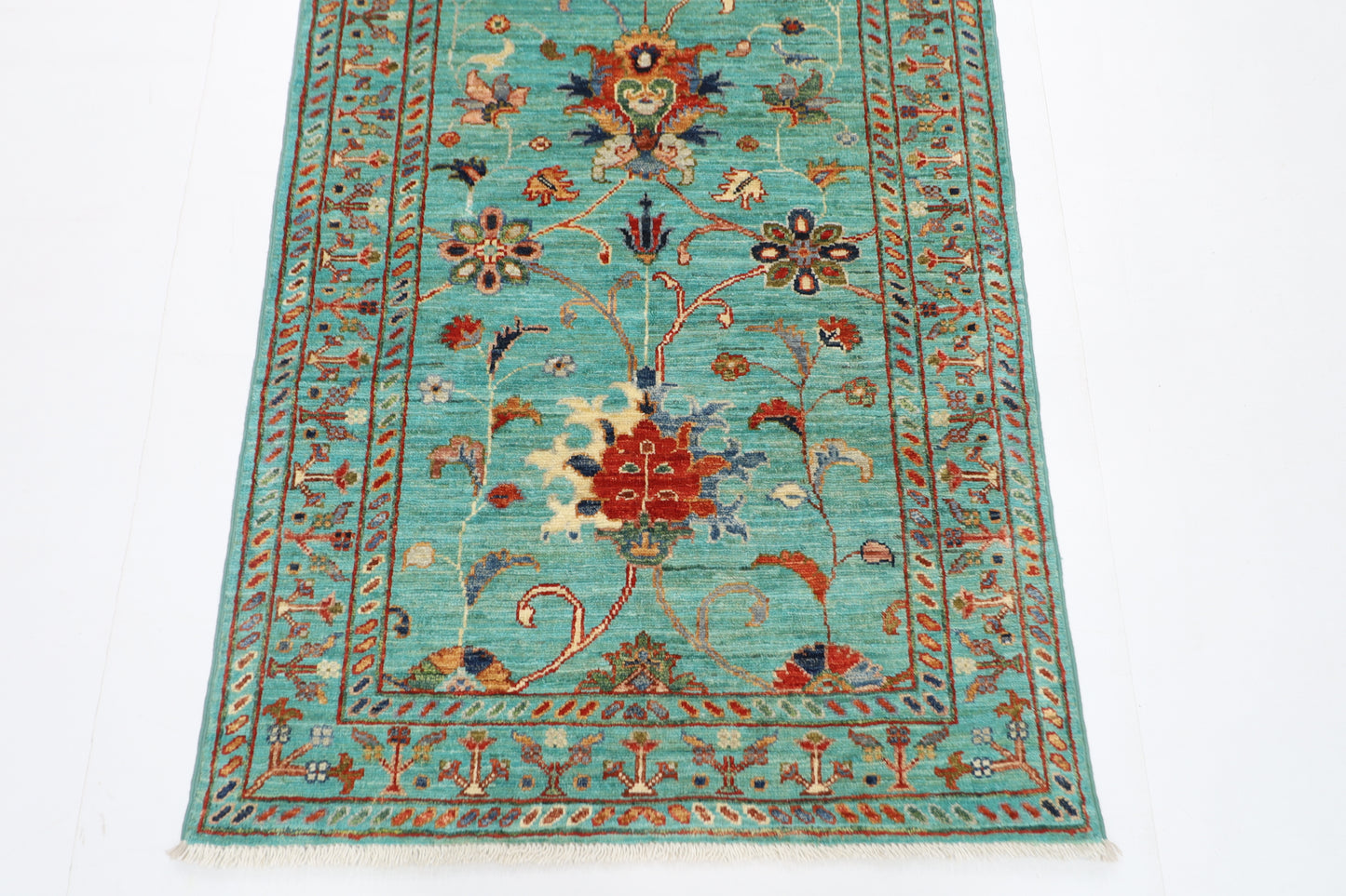 85 x 279 cm | Turquoise Runner Rug Afghan Hand Knotted Veg Dye Wool carpet