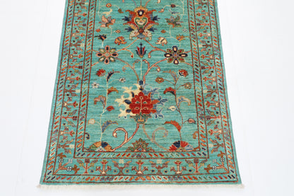 85 x 279 cm | Turquoise Runner Rug Afghan Hand Knotted Veg Dye Wool carpet