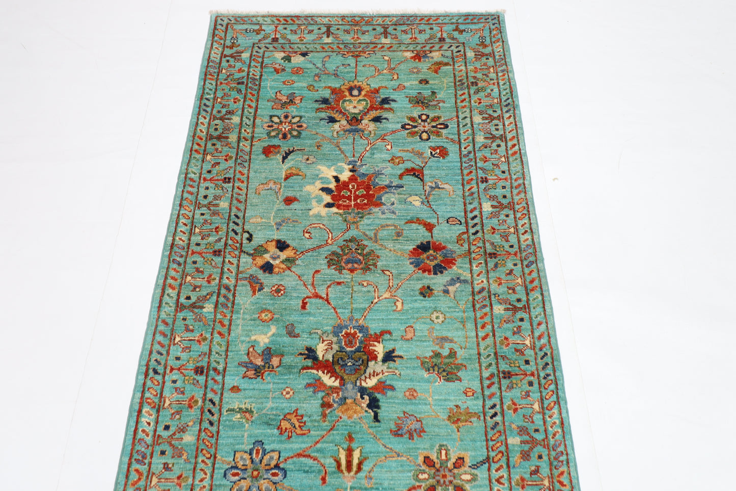 85 x 279 cm | Turquoise Runner Rug Afghan Hand Knotted Veg Dye Wool carpet