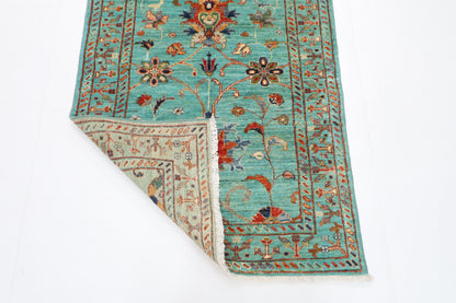 85 x 279 cm | Turquoise Runner Rug Afghan Hand Knotted Veg Dye Wool carpet