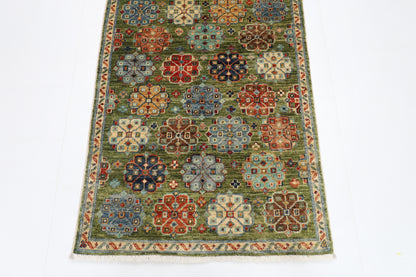 83 x 248 cm | Green Runner Rug Afghan Hand Knotted Veg Dye Wool carpet