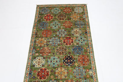 83 x 248 cm | Green Runner Rug Afghan Hand Knotted Veg Dye Wool carpet