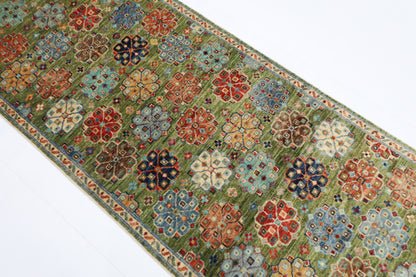 83 x 248 cm | Green Runner Rug Afghan Hand Knotted Veg Dye Wool carpet