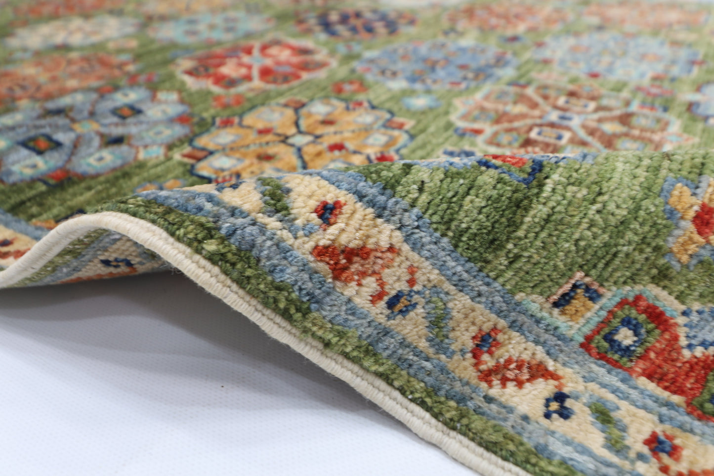 83 x 248 cm | Green Runner Rug Afghan Hand Knotted Veg Dye Wool carpet