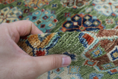 83 x 248 cm | Green Runner Rug Afghan Hand Knotted Veg Dye Wool carpet