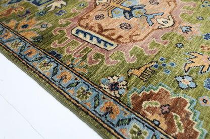 84 x 417 cm | Green Runner Rug Afghan Hand Knotted Veg Dye Wool carpet