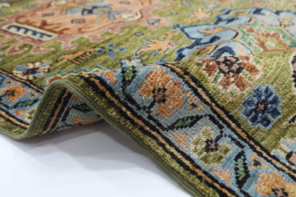 84 x 417 cm | Green Runner Rug Afghan Hand Knotted Veg Dye Wool carpet