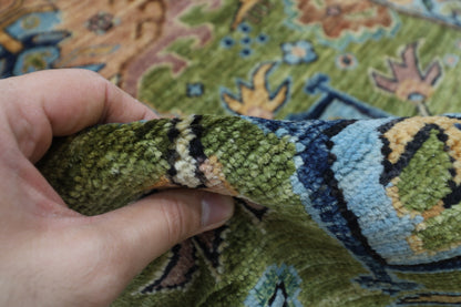 84 x 417 cm | Green Runner Rug Afghan Hand Knotted Veg Dye Wool carpet