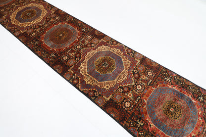78 x 675 cm | Black Mamluk Runner Rug Afghan Hand Knotted Veg Dye Wool carpet