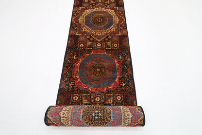 78 x 675 cm | Black Mamluk Runner Rug Afghan Hand Knotted Veg Dye Wool carpet