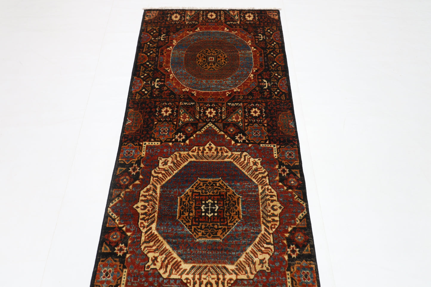 78 x 675 cm | Black Mamluk Runner Rug Afghan Hand Knotted Veg Dye Wool carpet