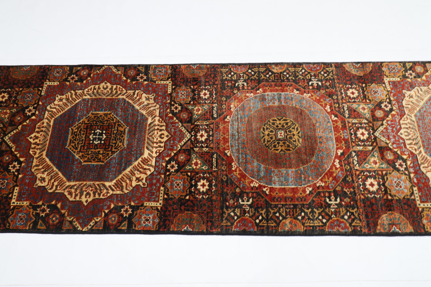 78 x 675 cm | Black Mamluk Runner Rug Afghan Hand Knotted Veg Dye Wool carpet