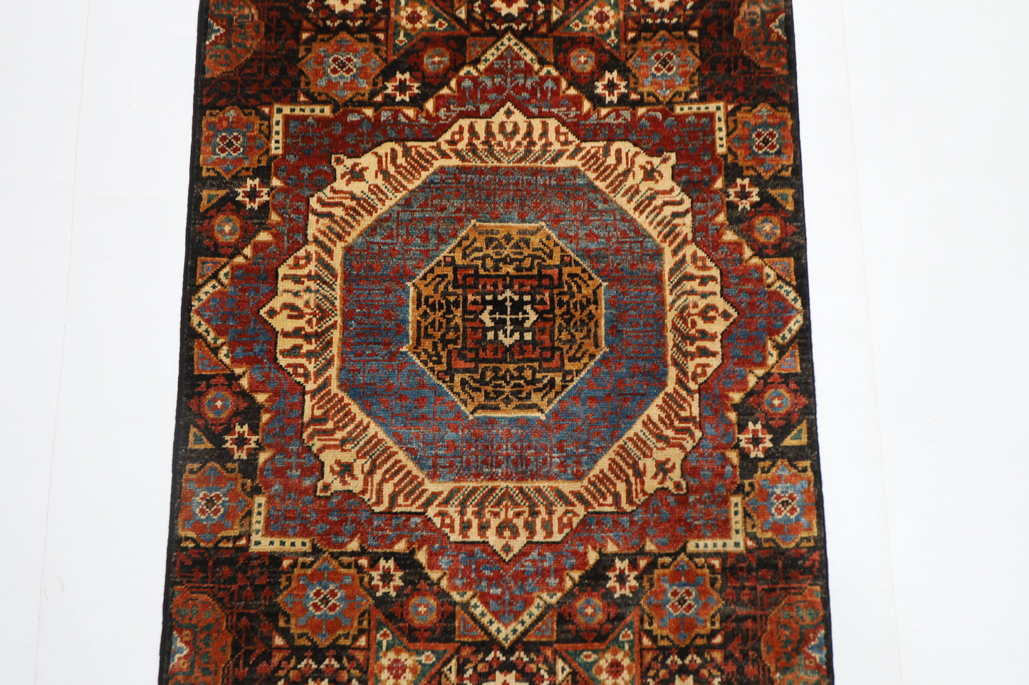 78 x 675 cm | Black Mamluk Runner Rug Afghan Hand Knotted Veg Dye Wool carpet