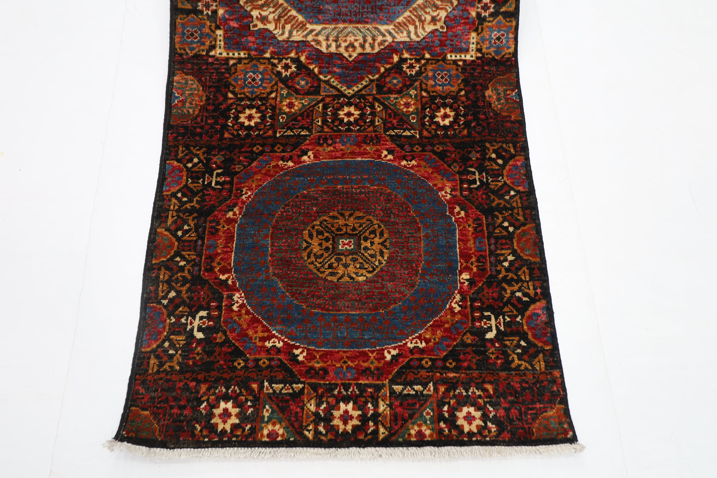 78 x 675 cm | Black Mamluk Runner Rug Afghan Hand Knotted Veg Dye Wool carpet