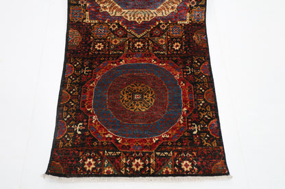 78 x 675 cm | Black Mamluk Runner Rug Afghan Hand Knotted Veg Dye Wool carpet