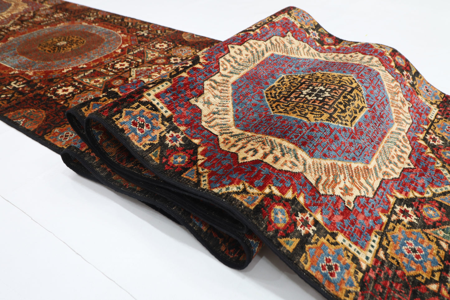 78 x 675 cm | Black Mamluk Runner Rug Afghan Hand Knotted Veg Dye Wool carpet