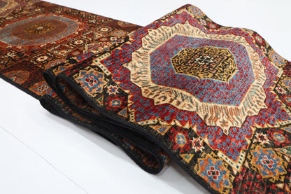 78 x 675 cm | Black Mamluk Runner Rug Afghan Hand Knotted Veg Dye Wool carpet