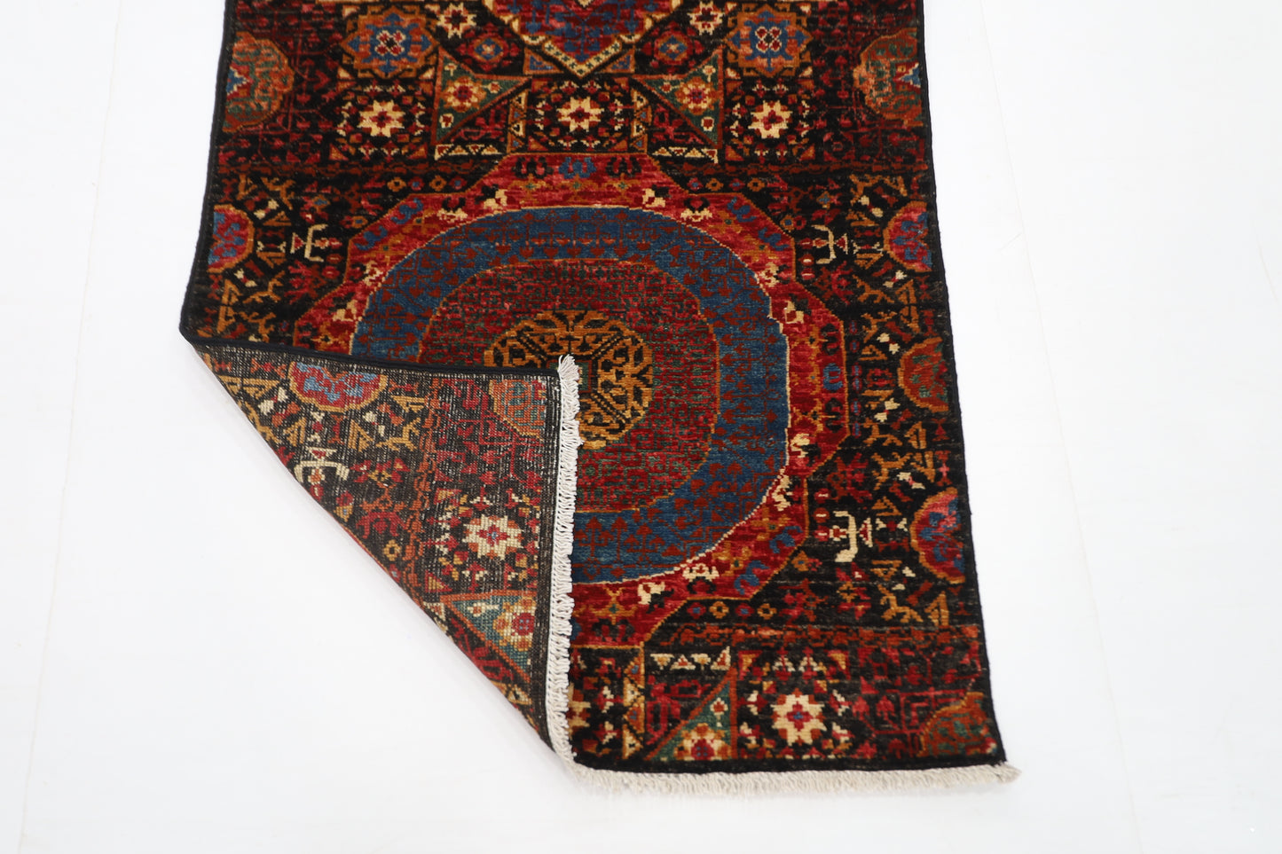 78 x 675 cm | Black Mamluk Runner Rug Afghan Hand Knotted Veg Dye Wool carpet