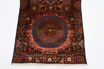 77 x 674 cm | Black Mamluk Runner Rug Afghan Hand Knotted Veg Dye Wool carpet
