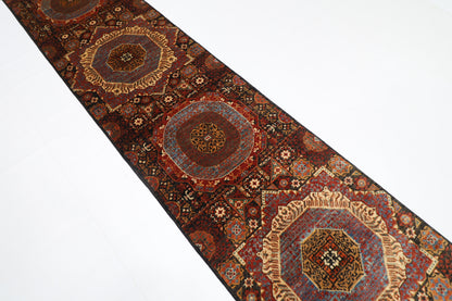77 x 674 cm | Black Mamluk Runner Rug Afghan Hand Knotted Veg Dye Wool carpet