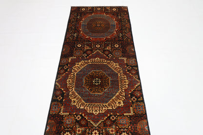 77 x 674 cm | Black Mamluk Runner Rug Afghan Hand Knotted Veg Dye Wool carpet